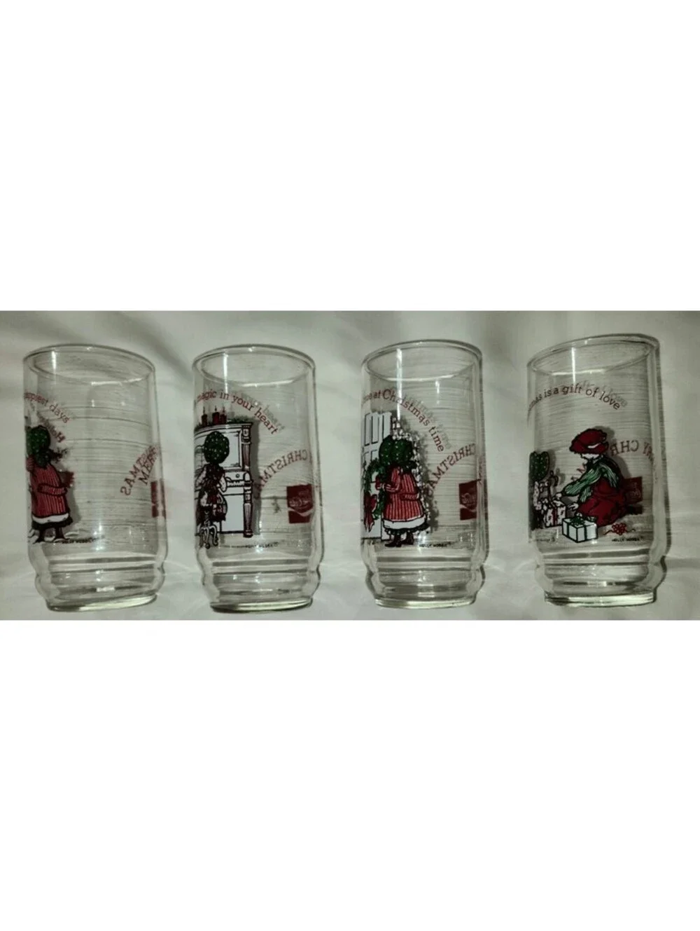 4pc Vintage 1978 Holly Hobbie & Robby Coca-Cola Christmas Glasses Home Decor EUC
